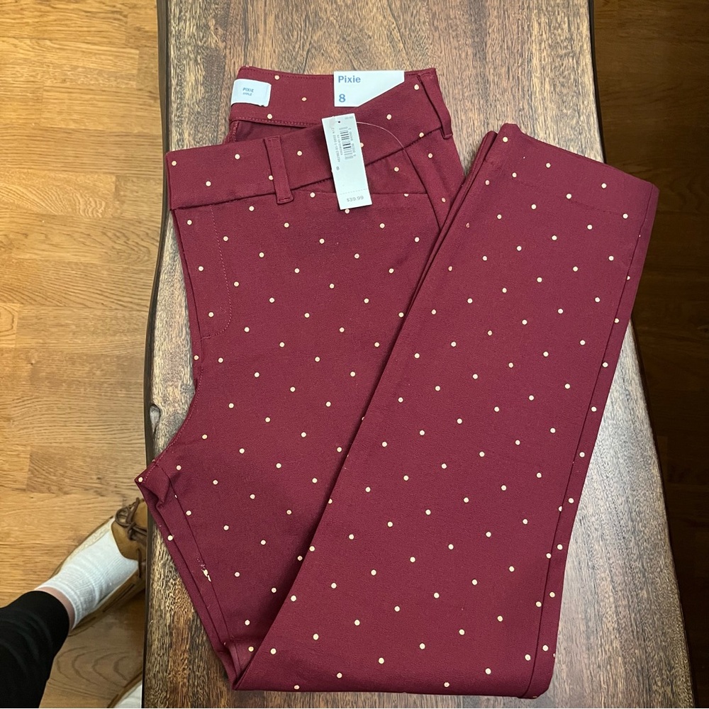 Maroon polka dot dress pants